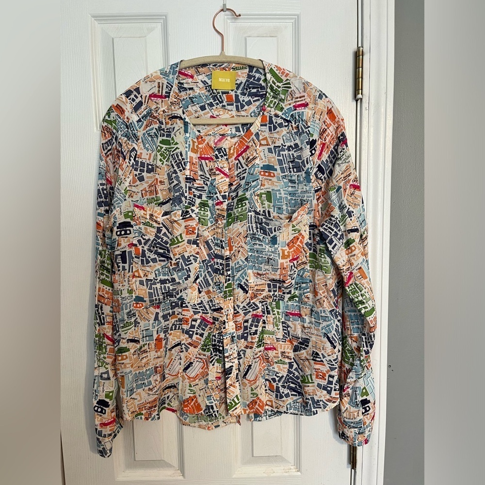 MAEVE Anthropologie Cartography Map Print Blouse Medium